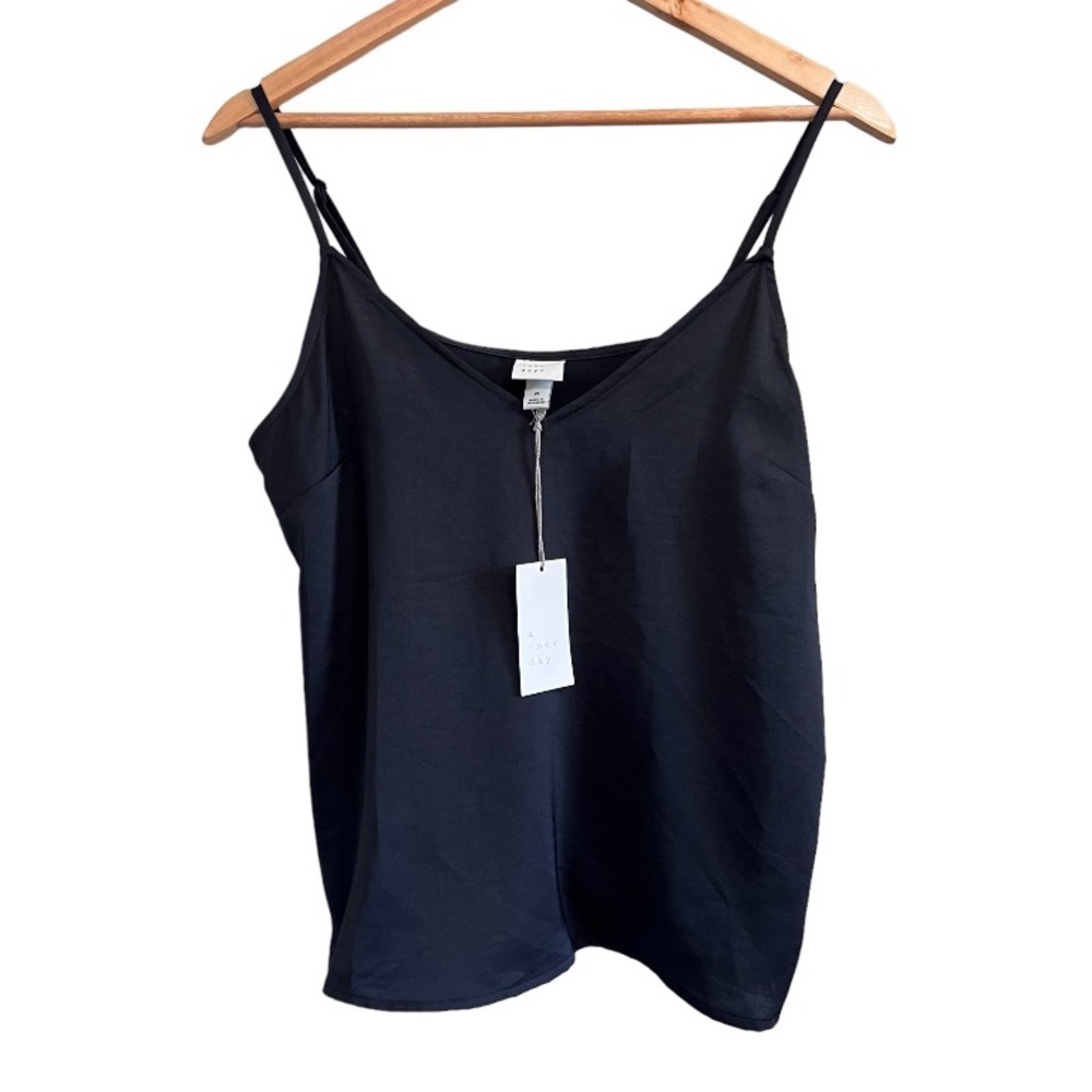 A New Day Matte Satin Cami Black Polyester Tank Top Size Medium NWT
